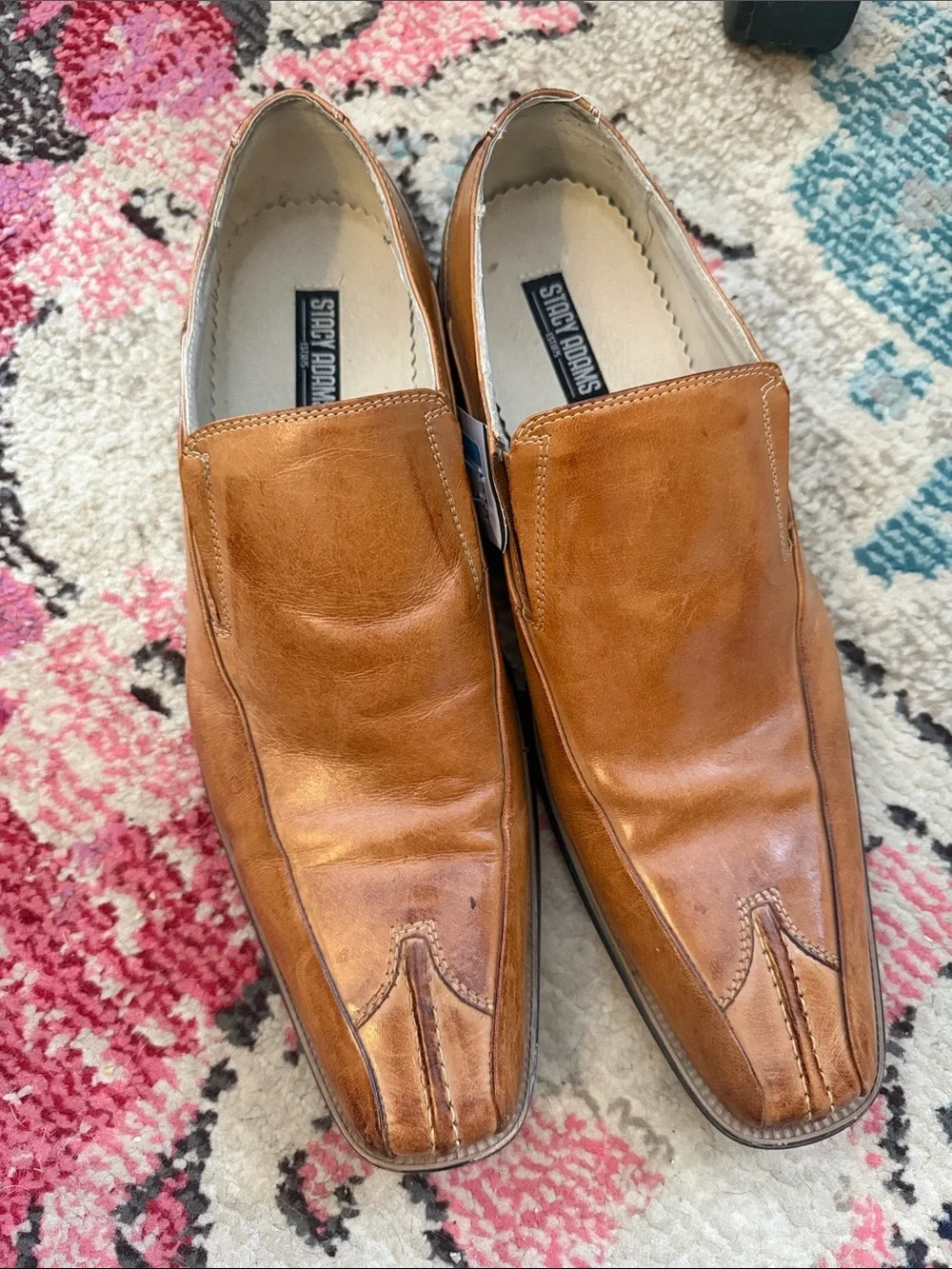 Stacy Adams Cognac Leather Slip-On Dress Shoes